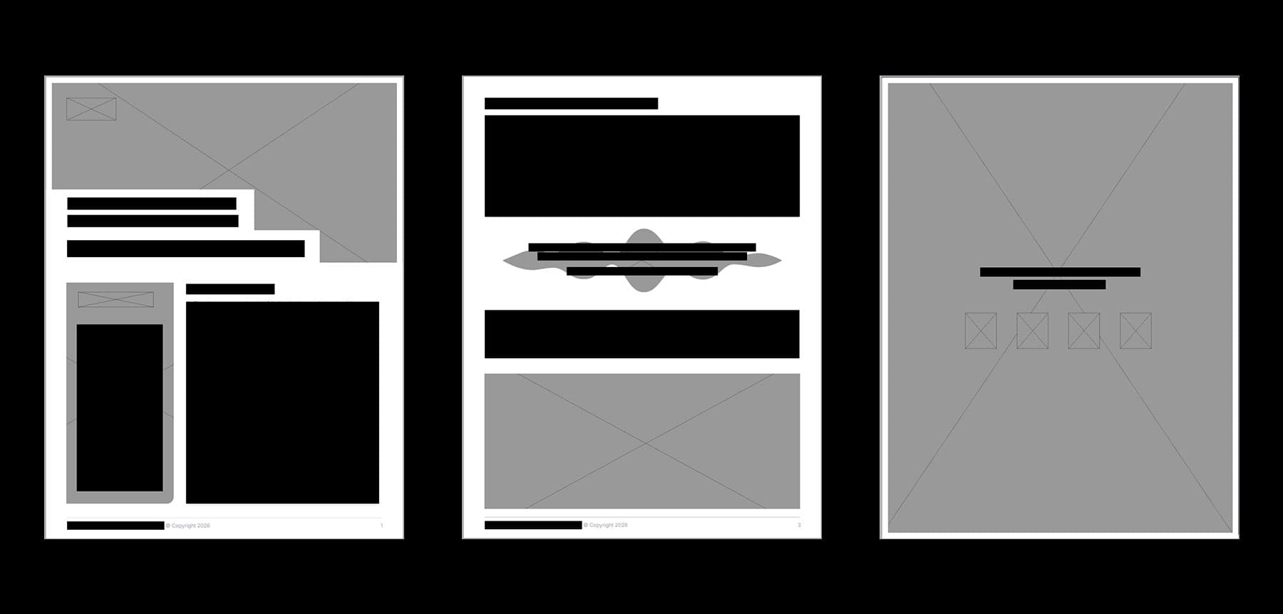 Krisp PDF template system — wireframe of reusable PDF structures for one-pagers and reports